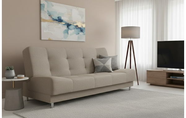 Wersalka Olivia w kolorze grafitowym na sprężynach z funkcją spania i pojemnikiem